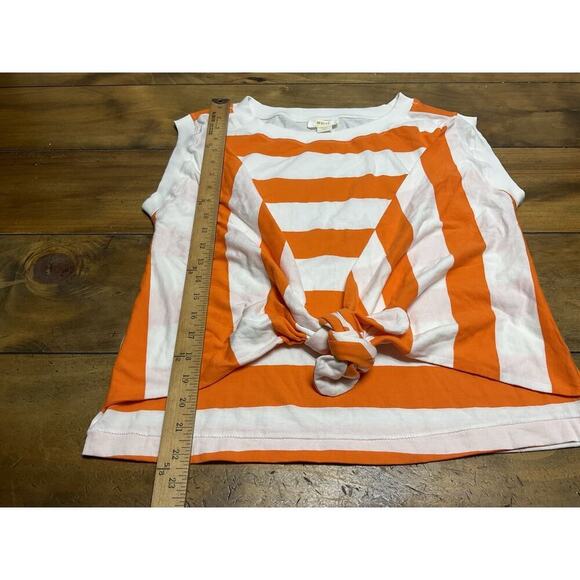 Anthropologie Maeve Tie Front Wrap Tee Size Small Orange and White Stripes - Picture 6 of 9